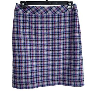 Talbots Pencil Skirt Purple Blue Plaid Size 8 Wool Blend Fully Lined Cottagecore